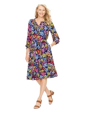 Talbots Navy Floral Button-Front Midi Dress Size 12p